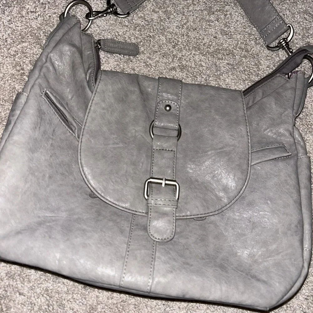 Kelly Moore Gray Leather Medium Size Spacious Hobo Camera Shoulder Bag Purse